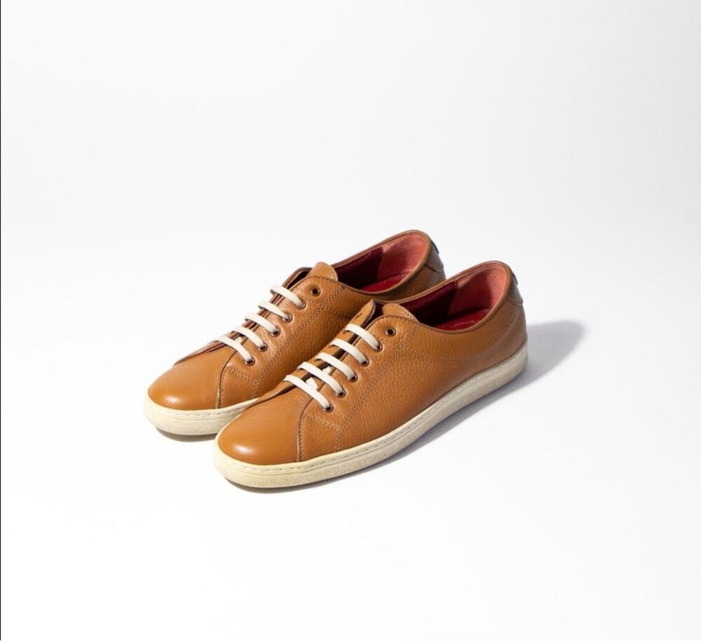 Vintage Salvatore Ferragamo Cognac Leather Sneakers 7B Made in Italy